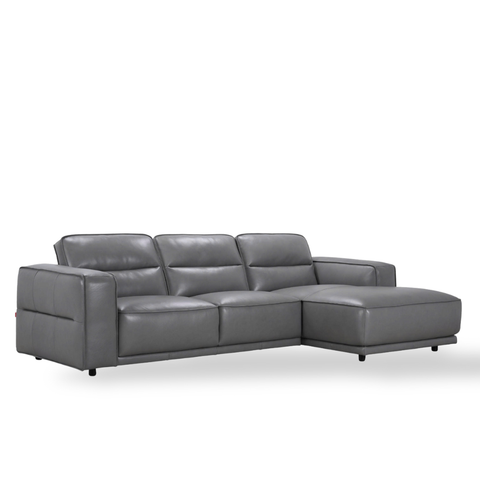  Sofa góc, 100% da 675 màu dusty grey, chân PP đen, (2.5EL + 1.5COUCH-R), W2845*D1625*H835MM 