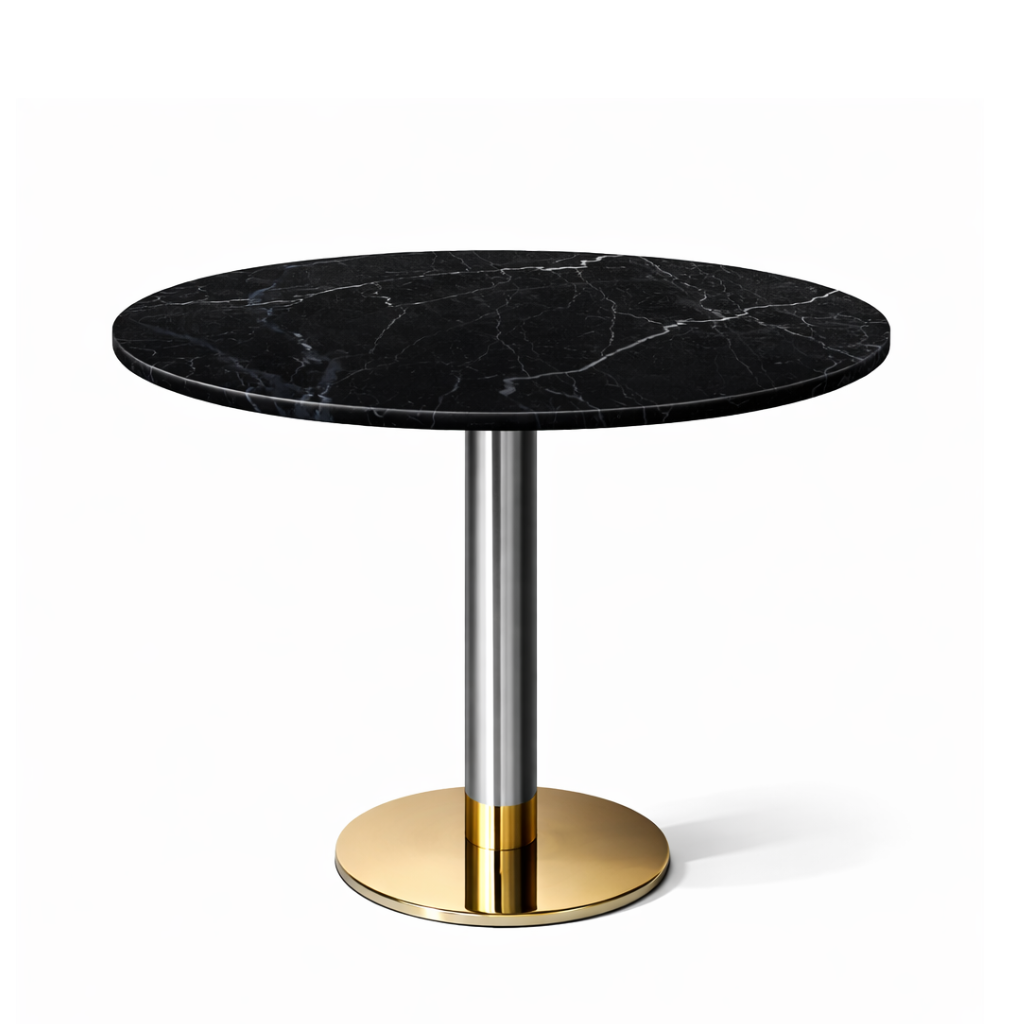  Bàn ăn tròn, đá Black marquina marble, chân inox màu gold bóng XY-4, D800*H750mm 
