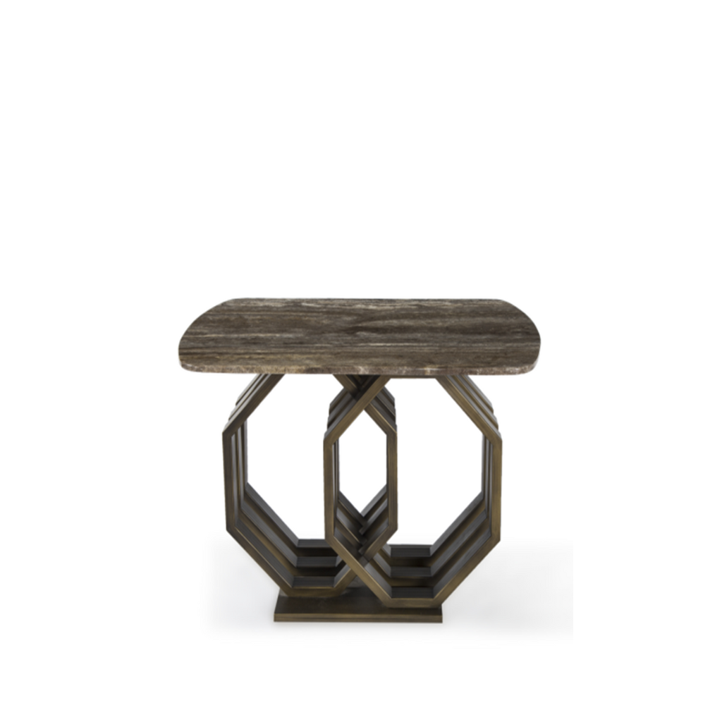  Bàn salon góc, đá Travertine marble, 760*600*500mm 