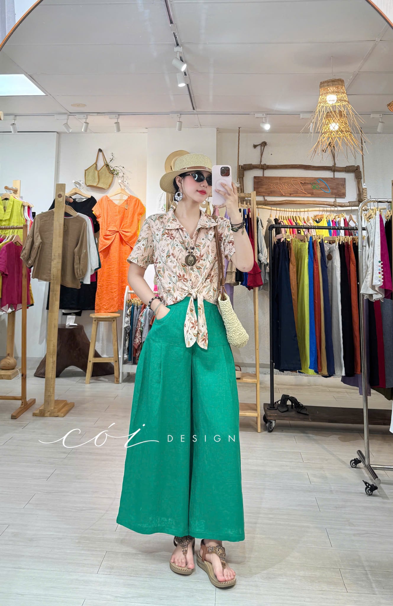 Áo tay ngắn thắt nơ linen Cói Design