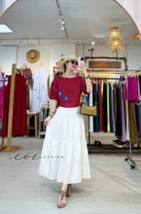 Áo thêu viền cổ phối hoa tua rua handmade linen tưng premium Cói Design