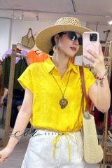 Áo cổ sơ mi phối dây linen tưng premium Cói Design