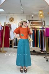 Áo thêu viền cổ phối hoa tua rua handmade linen tưng premium Cói Design