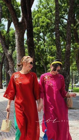Áo dài linen tưng thêu tay HOA CẨM TÚ Cói Design