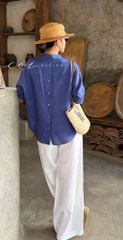 Áo sơ mi form suông phối nút lưng linen tưng premium Cói Design