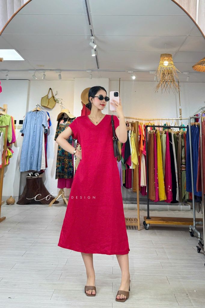 Đầm suông xoắn lưng linen tưng premium Cói Design
