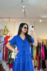 Áo tay ngắn cổ tim linen tưng premium Cói Design