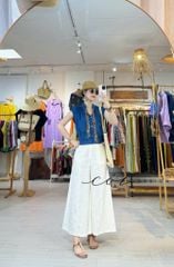 Áo sơ mi phối dây họa tiết linen tưng Cói Design