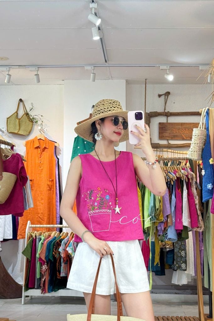 Áo nút bọc màu Vườn Hoa Trong Túi tưng premium Cói Design