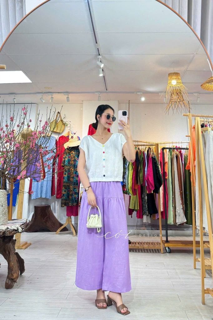Quần 1 tầng suông lưng thun linen tưng premium Cói Design