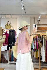 Áo sát nách thêu tay hoa rơi viền sò linen tưng premium Cói Design