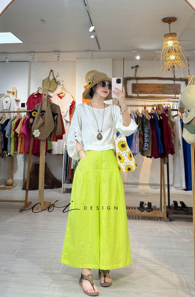 Quần xếp ly 2 túi sau linen tưng premium Cói Design