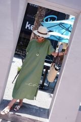 Đầm suông nút bọc màu kèm belt linen tưng premium Cói Design