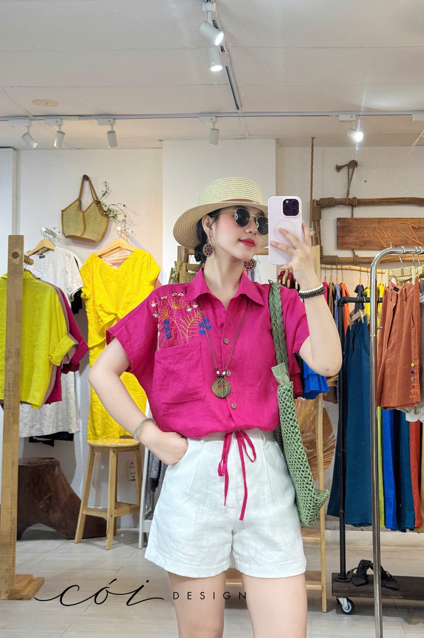 Áo Thêu hoa túi croptop rút eo linen tưng premium Cói Design