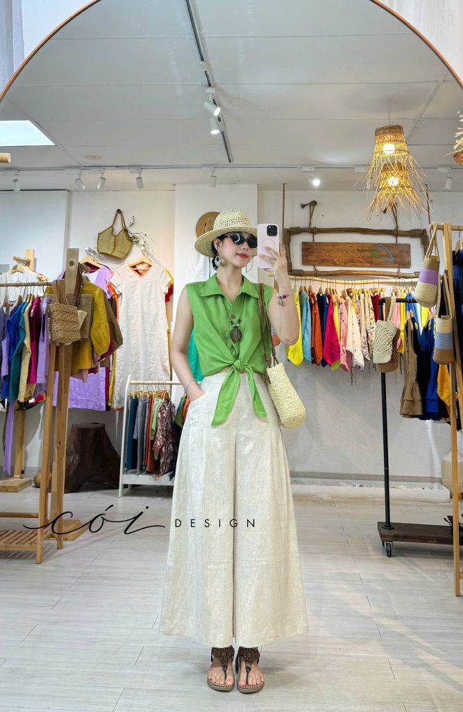 Quần xếp ly 2 túi sau linen tưng premium Cói Design