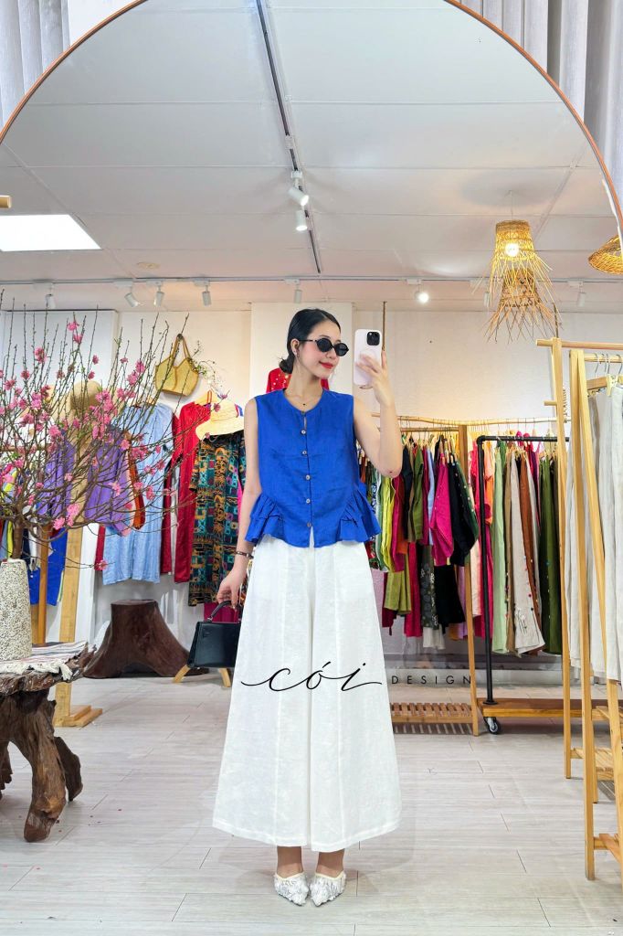Áo sát nách lai bèo 2 bên linen tưng premium Cói Design