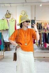 Áo cổ trụ tay ngắn nút bọc màu linen Tưng Cói Design