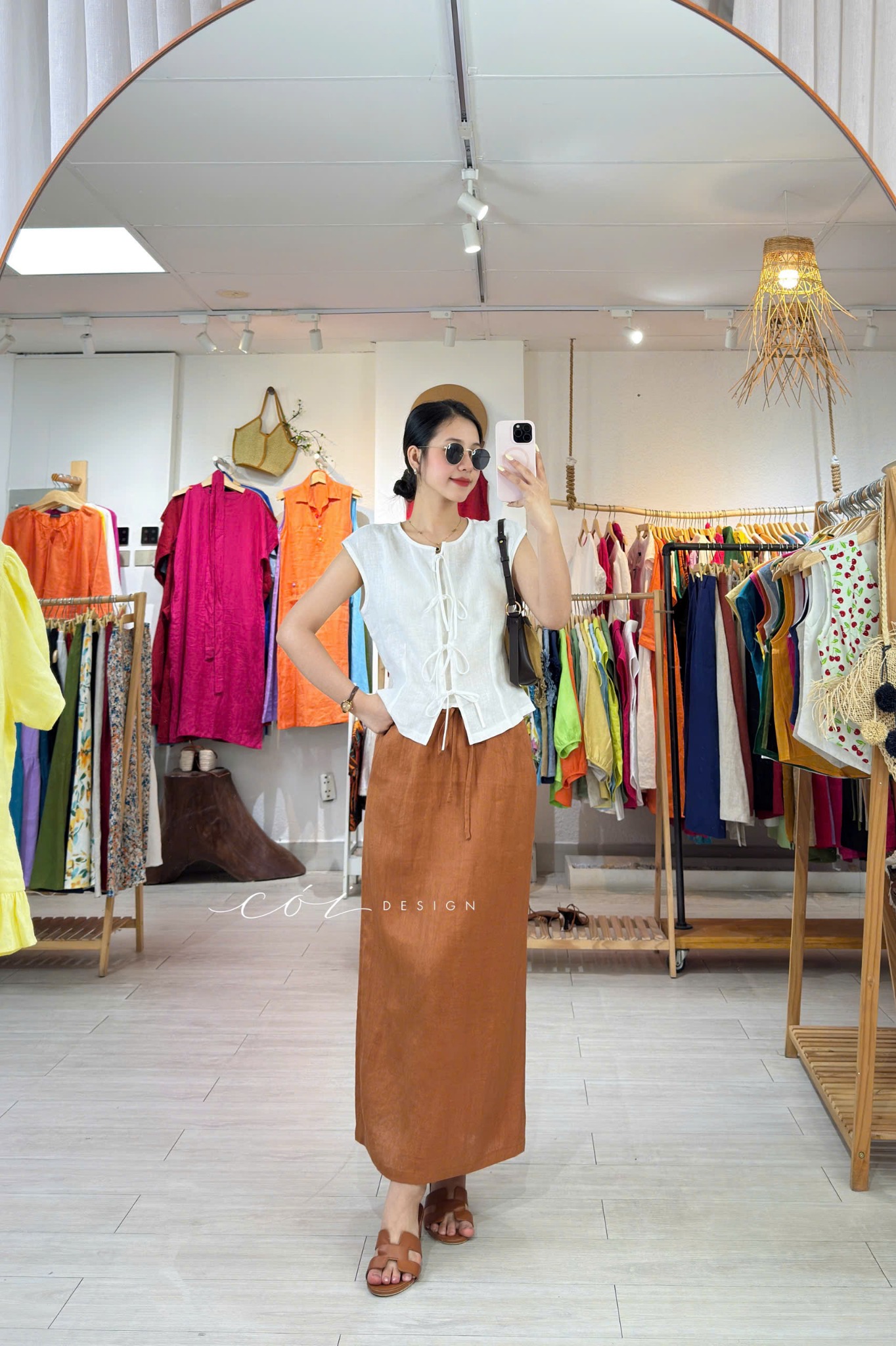 Chân váy dáng suông rút eo linen tưng premium Cói Desig