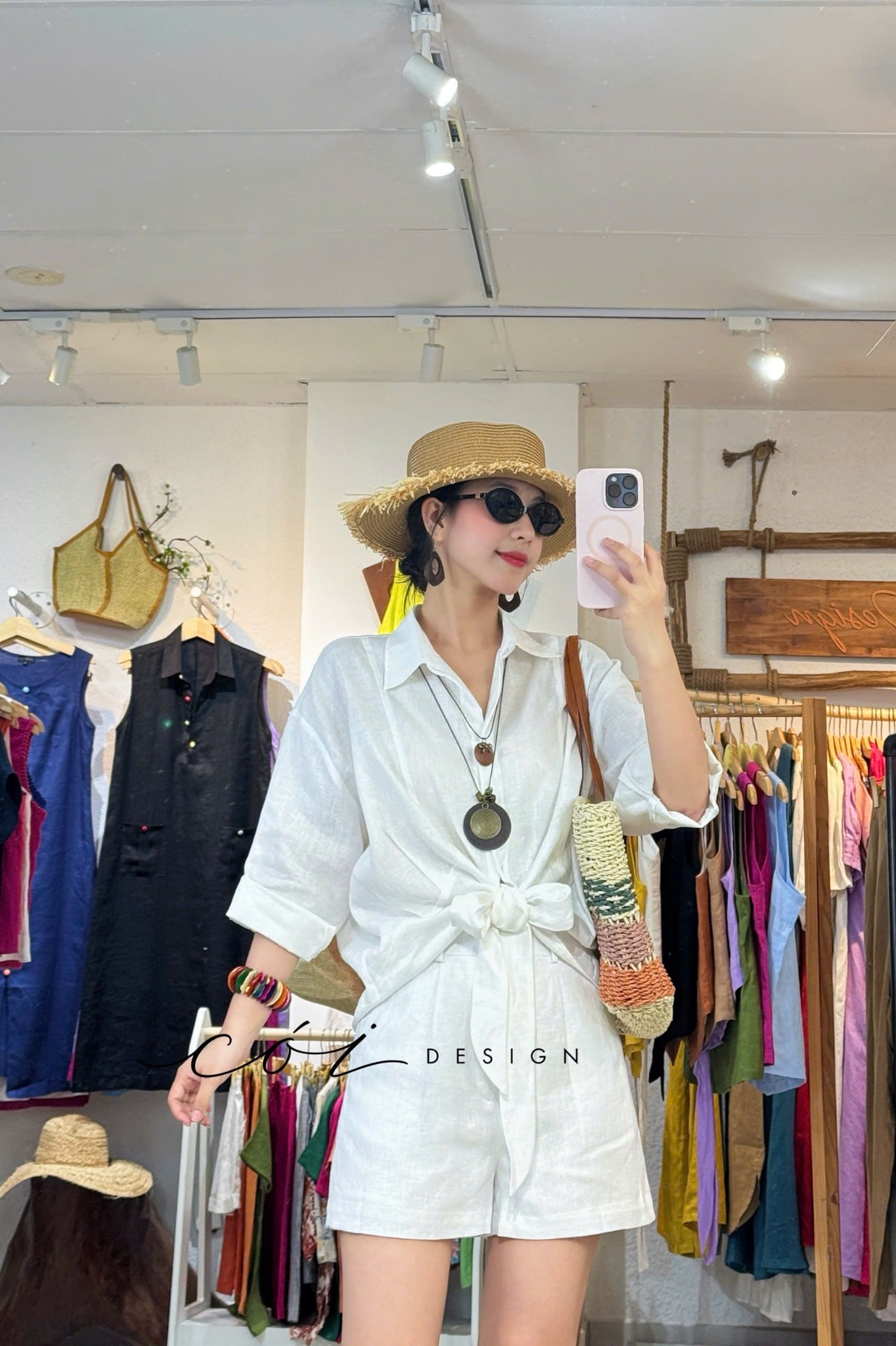 Áo sơ mi thắt nơ linen tưng premium Cói Design