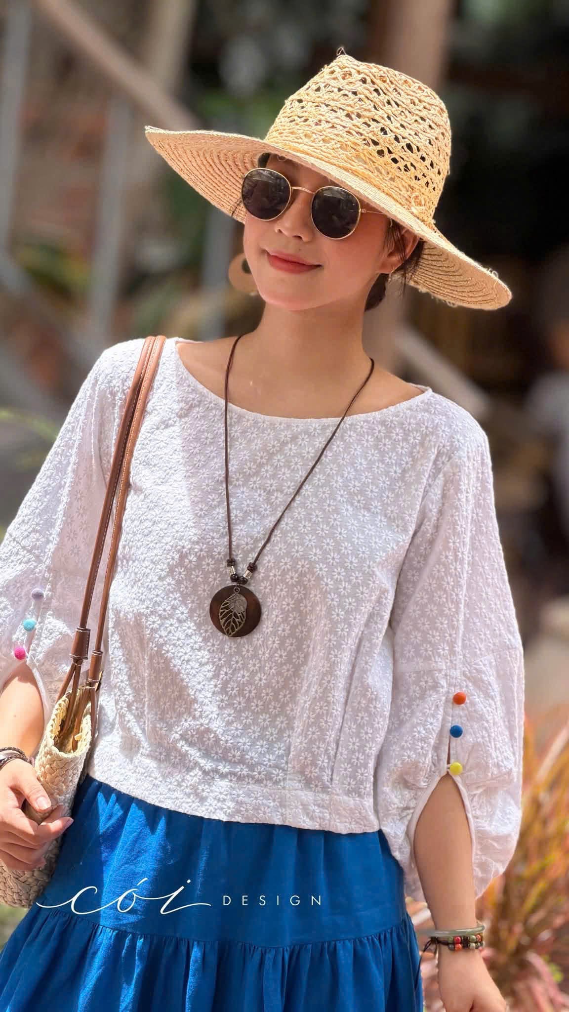 Áo tay phồng phối nơ lưng linen tưng premium Cói Design
