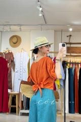 Áo thêu viền cổ phối hoa tua rua handmade linen tưng premium Cói Design