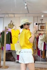 Áo tay ngắn thắt nơ linen Cói Design