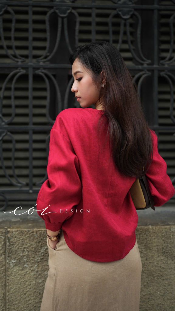 Áo cổ V tay manset linen tưng premium Cói Design