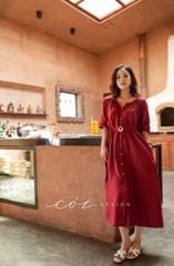 Đầm suông cổ tròn xếp nhún kèm belt linen tưng premium Cói Design