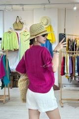 Áo cổ trụ tay ngắn nút bọc màu linen Tưng Cói Design