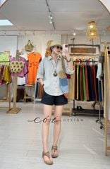 Áo sơ mi form suông phối nút lưng linen tưng premium Cói Design