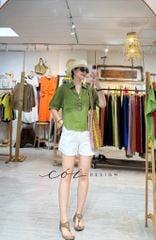 Áo sơ mi nút lưng phối túi linen tưng premium Cói Design