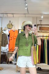 Áo sơ mi nút lưng phối túi linen tưng premium Cói Design