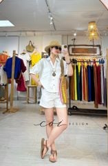 Áo sơ mi nút lưng phối túi linen tưng premium Cói Design
