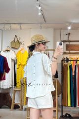 Áo sơ mi nút lưng phối túi linen tưng premium Cói Design