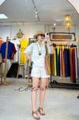 Áo sơ mi nút lưng phối túi linen tưng premium Cói Design