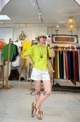 Áo sơ mi nút lưng phối túi linen tưng premium Cói Design