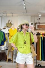 Áo sơ mi nút lưng phối túi linen tưng premium Cói Design