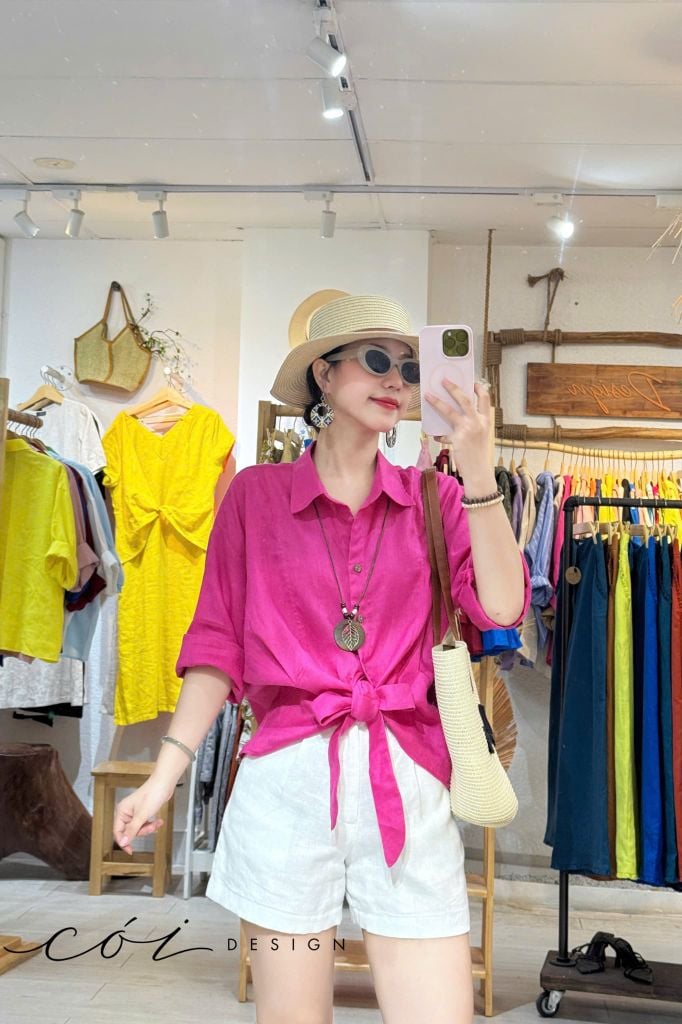 Áo sơ mi thắt nơ linen tưng premium Cói Design