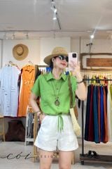 Áo sơ mi croptop 1 túi linen tưng premium Cói Design