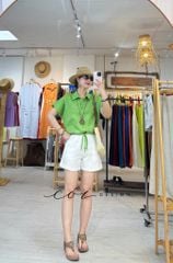 Áo sơ mi croptop 1 túi linen tưng premium Cói Design