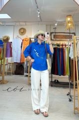 Áo sơ mi thêu Lam Hoa linen tưng premium Cói Design