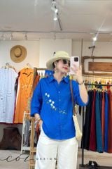 Áo sơ mi thêu Lam Hoa linen tưng premium Cói Design