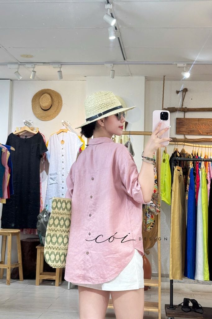 Áo sơ mi thêu hoa Hạ Vân linen tưng premium Cói Design