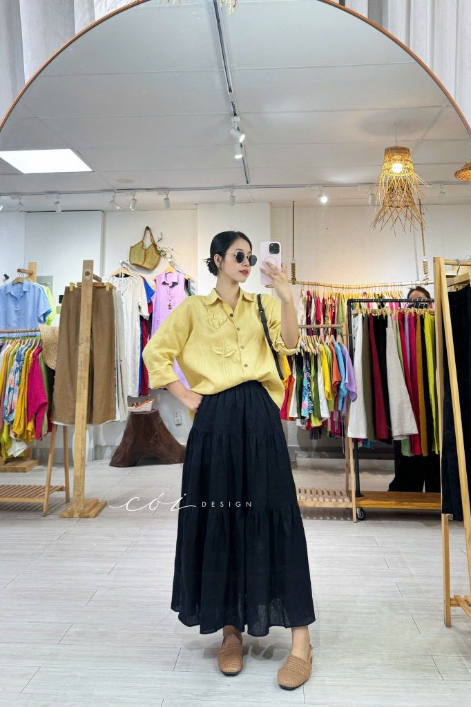 Áo sơ mi phối hoa Handmade linen tưng premium Cói Design