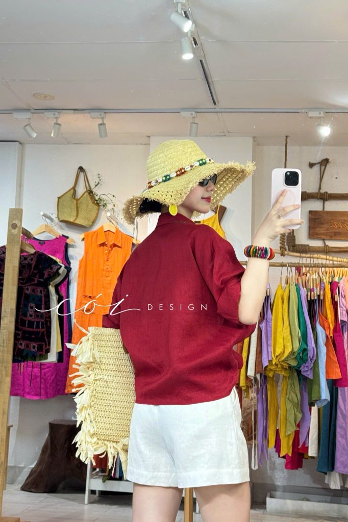 Áo sơ mi thắt nơ linen tưng premium Cói Design