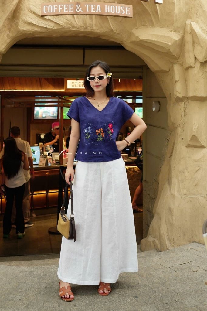 Áo thêu 3 ô linen tưng premium Cói Design