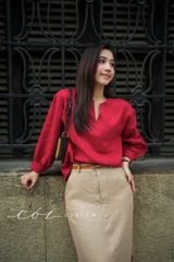 Áo cổ V tay manset linen tưng premium Cói Design
