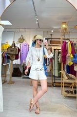 Áo tay phồng phối nơ lưng linen tưng premium Cói Design
