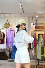 Áo tay phồng phối nơ lưng linen tưng premium Cói Design