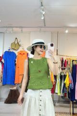 Áo thêu sát nách nút bọc Hoa Gió linen tưng premium Cói Design